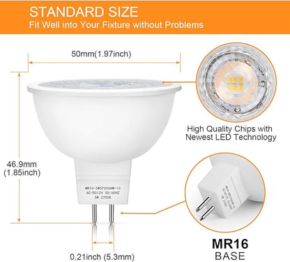 Mlambert 4 Pack MR16 LED Bulbs 50W Halogen Equivalent 2700K,5W GU5.3 MR16 12V Spotlight Bulb,Non-Dimmable,45°Beam Angle for Landscape Track Light Recessed