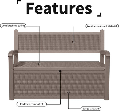 80 Gallon Outdoor Storage Bench Deck Box Waterproof Lockable,Outdoor Storage Furniture for Patio,Garden and Cushions(Gray)