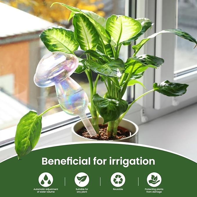 Plant Watering Globes-4pcs Self Watering Planter Insert,Plant Watering Devices,Glass Watering Bulbs for Indoor Plants,Mushroom Watering Globes,Top-Fill Watering