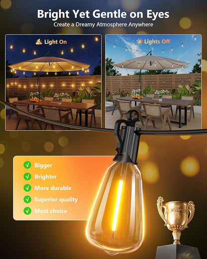 Brightown 76FT Solar String Lights Outdoor Waterproof with Remote, 23+1 LED Shatterproof Bulbs, Dimmable & Timable, 3 Light Modes - Commercial Grade Patio Lights for Garden Backyard Party Decor