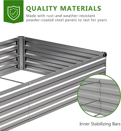 2PCS 6x3x1ft Galvanized Raised Garden Bed Kit, Galvanized Planter Raised Garden Boxes Outdoor, Large Metal Raised Garden Beds for Vegetables,Silver