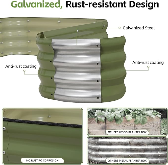 GoCampDriect 6IN1 Raised Garden Bed - 8x3x1ft Galvanized Raised Garden Boxes Outdoor Corrosion Resistant | Variable Shape 9x2x1ft Metal Raised Garden Beds for Planting Vegetable, Fruits,Flower