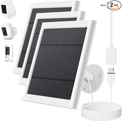 IP65 Solar Panel for Rings Camera White 3pack 4W Solar Charger Compatible with Rings Spotlight &Stick Up Outdoor Cam Battery, 10ft Long Cable with USB-C to Ring Barrel Plug Adapter