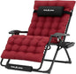 UDPATIO Oversized Zero Gravity Chair, 33In XXL Patio Reclining Chair with Cushion, Outdoor Folding Recliner with Pillows|Cup Holder|Foot Rest|Padded Headrest, Burgundy, Support 500LB