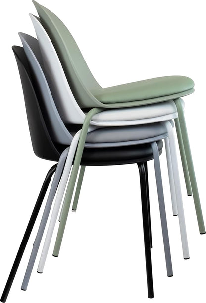 2xhome Modern Stackable Armless Dining Chair | Plastic Shell Seat with Metal Legs | Indoor or Outdoor Use | Home Kitchen Patio (2, White, Padded Seat)