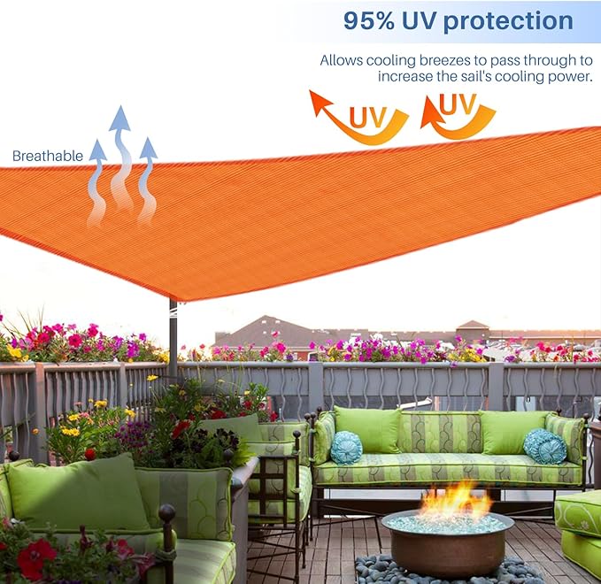 E&K Sunrise 27' x 27' x 27' Sun Shade Sail Triangle Canopy Shade Cover UV Block for Patio Backyard Garden Outdoor (Orange)