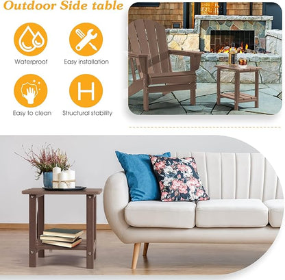 Adirondack Outdoor Side Table, 2-Tier Sturdy Patio End Table Weather Resistant, 16.5" Solid Side Table for Patio, Pool, Porch