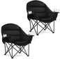 Oversized Camping Chair for Adults - Heavy Duty Outdoor Padded Large Lawn Camp Chair with Cup Holder Cooler Pockets for Sports Beach Fishing Garden Portable Supports 500lbs, AllBlack 2 Pack