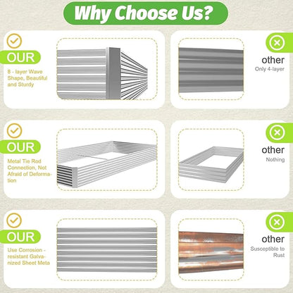 3 Pack 8x4FT Corrugated Galvanized Steel Raised Garden Bed Outdoor, Metal Above Ground Garden Bed for Vegetables and Flowers, Rectangle Raised Beds for Gardening