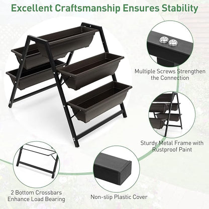 Giantex Vertical Raised Garden Bed, 5 Planter Boxes Container w/Drainage Holes, 31”H Freestanding Heavy-Duty Metal Frame, Indoor Outdoor Raised Bed for Vegetables Herbs Flowers to Grow