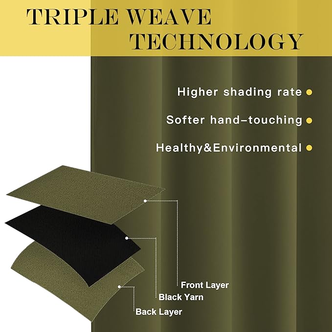 NICETOWN Blackout Curtains 120 inch Length for Sliding Glass Door, Grommet Thermal Insulated Room Darkening Sound Reducing Drapes for Room Divider, 1 Panel, W52 x L120, Olive Green