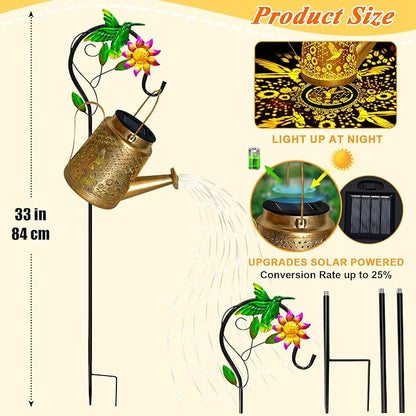 Hummingbird Solar Lanterns Garden Decor, Outdoor Waterproof Watering Can with Shepherd Hook, Solar Garden Decor for Yard Outdoor Landscape Pathway, Gifts for Women Mom Grandma Birthday Christmas Gifts