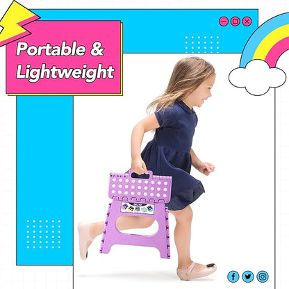 Delxo 11 inch Folding Step Stool, Non-Slip Foldable Stools Up to 300 LBS, Step Stool with Handle, Lightweight for Kitchen, Bathroom, Bedroom, Garden, Light Purple, 1PC