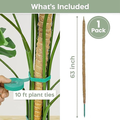 63'' Bendable Moss Pole Monstera Plant Support for Large Climbing Indoor Plants - Stakes for Potted Climbers - Tall Sticks Indoor Trellis for Houseplants - Accessories for Monstera Pot