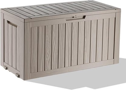 75 Gallon Waterproof Outdoor Storage Box,Resin Deck Box,Lockable Outside Storage Box Container for Patio Furniure,Garden,Pool Tools (75 Gallon,Grey)