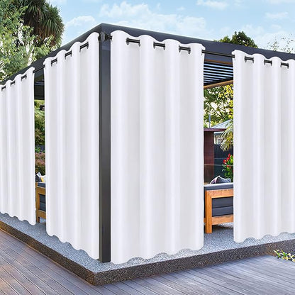 PureFit Outdoor Curtains for Patio Waterproof Weatherproof, UV Resistant Outside Curtains for Gazebo, Front Porch, Pergola, Sun Blocking Privacy Curtain, 52W x 95L inch, Set of 2, White