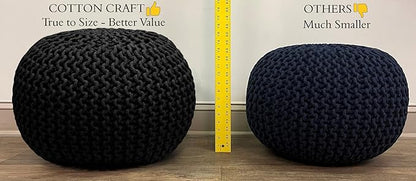 COTTON CRAFT Round Pouf - Hand Knitted Cotton Braid Cord Cable Dori Floor Pouf - Foot Stool - Ottoman Footrest Accent Seat Furniture Bean Bag - Living Room Kids Room Nursery Dorm Décor - 20x14 - Teal