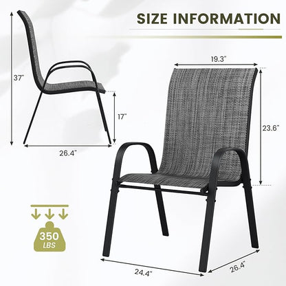 UDPATIO Patio Chairs Set of 8, Stackable Outdoor Dining Chairs with High Back, Breathable Textilene Fabric Outdoor Chair All Weather, 350LBS Capacity for Garden, Backyard (Dark Grey)