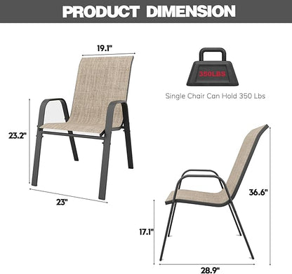 Patio Chairs Set of 6, Stackable Outdoor Dining Chairs for All Weather Textilene Fabric & Metal Frame, Outdoor Chairs Set for Backyard Deck Garden