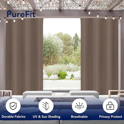PureFit Outdoor Curtains for Patio Waterproof Weatherproof, UV Resistant Outside Curtains for Gazebo, Front Porch, Pergola, Sun Blocking Privacy Curtain, 52W x 108L inch, 1 Panel, Camel