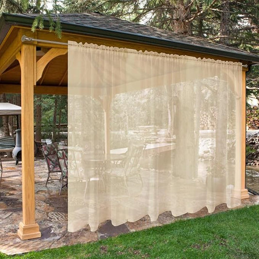 SpaceDresser Waterproof Outdoor Sheer Curtains for Patio - 2 Panels Rod Pocket Indoor Voile Sheer Curtain for Living Room,100W x 108L inch, Beige