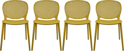 2xhome Set of 4 Patio Dining Chairs | Modern Stackable Outdoor Pool Side Chair | Weather Resistant Plastic for Yard, Porch, Balcony, Kitchen, Yellow