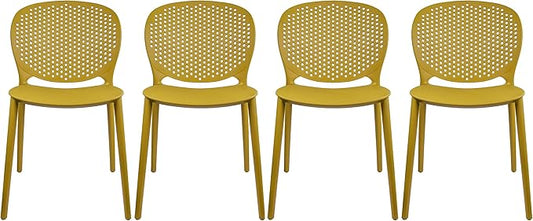 2xhome Set of 4 Patio Dining Chairs | Modern Stackable Outdoor Pool Side Chair | Weather Resistant Plastic for Yard, Porch, Balcony, Kitchen, Yellow