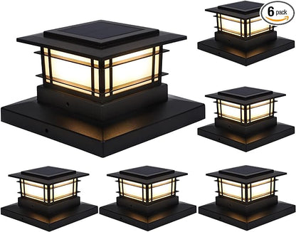 Dynaming 6 Pack Solar Post Cap Lights Outdoor, Fence Post Solar Lights Fit for 4x4 5x5 6x6 Vinyl/Wooden Posts, High Brightness Warm White SMD LED Lighting Decor for Garden Deck Patio
