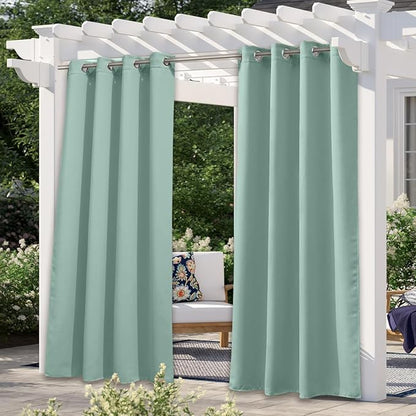 NICETOWN Outdoor Curtains for Patio Waterproof 95 inches Long 2 Panels, Thermal Insulated Sun Blocking Outdoor Drapes Privacy for Porch & Gazebo, UV Protection Outdoor Privacy Shades, Aqua Blue