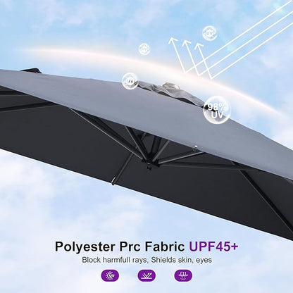 PURPLE LEAF 8' X 8' Patio Umbrella for Pool 7' High Offset Outdoor Cantilever Umbrella Swimming Pool Umbrella with 360°Rotation for Poolside Grey
