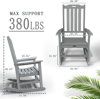 Oversized Rocking Chair, Outdoor Rocking Chair for Adults, All Weather Resistant Porch Rocker for Lawn Garden, Grey