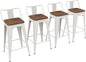 Yongchuang 24 inch Metal Bar Stools Set of 4 Counter Height Barstools Farmhouse Kitchen Bar Chairs with Wood Seat Low Back Cream White