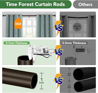 Curtain Rods for Windows 28 to 48, 1 Inch Adjustable Heavy Duty Long Window Outdoor Curtain Rod for Patio, Drapery Rods with Simple End Caps, Size 32"-60", Antique Bronze