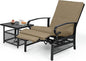 Oakcloud Adjustable Outdoor Lounge Chair Metal Patio Relaxing Recliner Chair Set with Bistro Table and Removable Cushions(Brown)