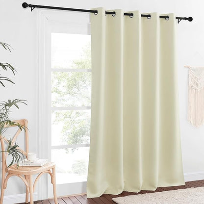 NICETOWN Patio Blackout Curtain Panels - Extra Wide Sliding Door Thermal Insulated Drape, Privacy Room Divider Curtain for Bedroom Office (Beige, 66 x 118 Inch Long)