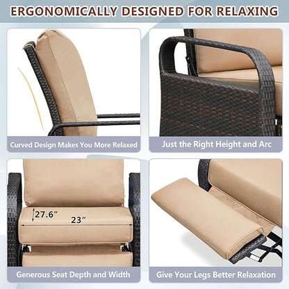 ATR ART TO REAL Outdoor Recliner, Outdoor Wicker Recliner Chair with 5.12'' Cushions, Automatic Adjustable Patio Chaise Lounge Chairs, Aluminum Frame. UV Protected and Rustless (Khaki)