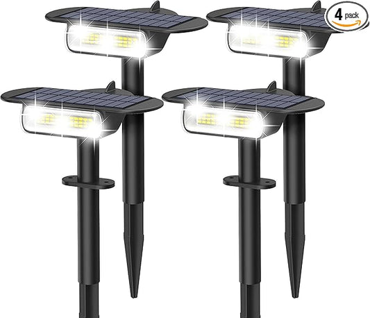 4 Pack Solar Spot Lights Outdoor Waterproof IP68, Auto On/Off Bright Solar Powered Spotlights with Wall Mount & Ground 2 IN 1, Adjustable Solar Landscape Lights for Outside Yard Garden Pathway
