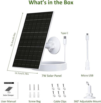 Zivif 7W Solar Panel for Arlo Essential 2K (2nd Gen), Essential XL & Spotlight Cameras, USB-C to Micro USB Charger for 5V Battery Cameras, IP66 Waterproof, 360° Adjustable Mount, 9.8ft Cable