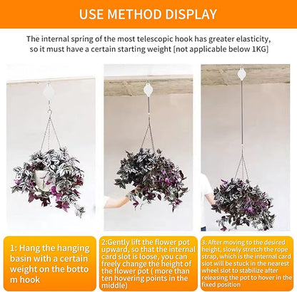4PCS Plant Pulley Retractable Pulley Plant Hanger Hanging Flower Basket Hook Hanger for Garden Baskets Pots and Birds Feeder in Different Height Lower and Raise