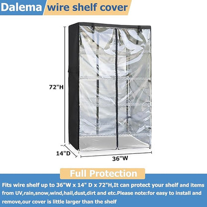 Waterproof Shelf Cover,Outdoor 600D Heavy Duty Dustproof Storage Shelves Cover,36''x14''x72'' Shelf Covers for Wire Shelving with Zippers,Storage Rack Covers with Clear Front