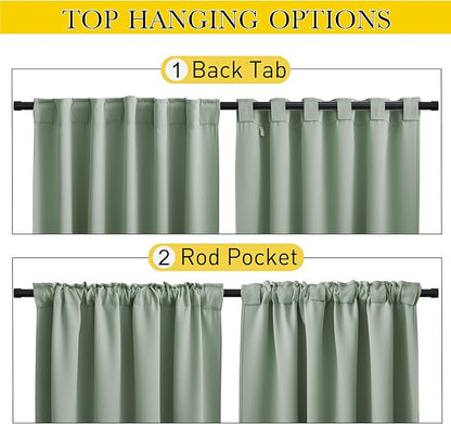 NICETOWN 2 Panels Sage Green Blackout Outdoor Curtains Patio Waterproof, Thermal Insulated Top & Bottom Pocket & Back Tab Windproof Drapes Privacy Soundproof for Pergola with Rope, W52 x L95