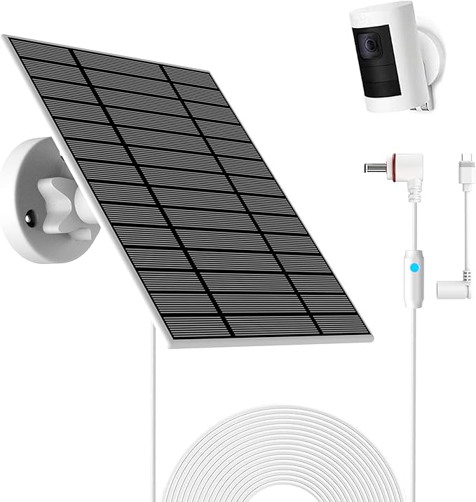 6W Solar Panel Compatible with Ring Spotlight Cam Plus/Pro and Stick Up Cam Battery, Solar Power Charger for Ring Cam with Indicator Light,13ft Cable IP66 Solar Panel USB-C and DC3.5mm Ports