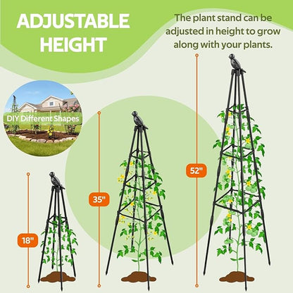 Garden Trellis for Climbing Plants Outdoor - Rustproof Plastic Coated Steel Core Tower Obelisk Trellis - Metal Teepee Trellis Vertical Plant Support for Vines Vegetables Flowers Indoor