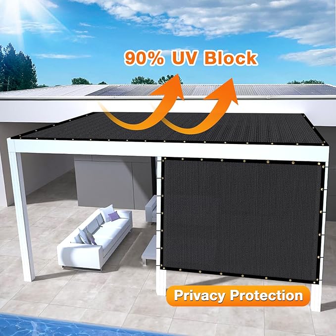Artpuch Outdoor Pergola Shade Cover 6x11 FT Sun Shade Cloth with Grommets Black 90% UV Protection Canopy Patio Privacy Screen (Customized Available)