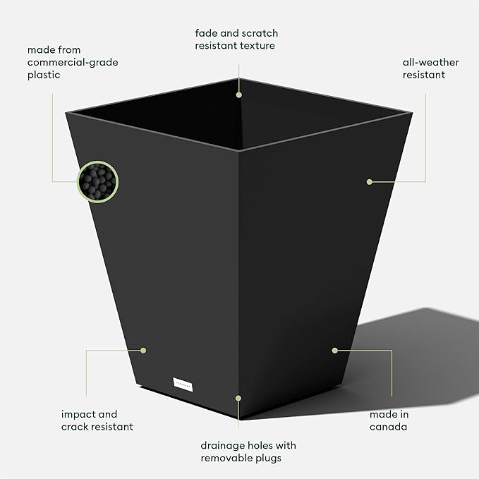 Veradek Pure Series Nobleton Plastic Planter - Large Pots for Indoor or Outdoor Porch/Patio | Durable All-Weather Use with Drainage Holes | Modern Planter Décor for Flowers, Shrubs, Trees