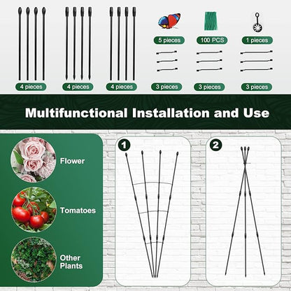 Garden Trellis for Climbing Plants Outdoor & Indoor, 47in Obelisk Trellis and Tomato cage 2 Shapes Rustproof Plant Support for Indoor Plants Trellis for Potted Plants with 5pcs Decorative Butterfly