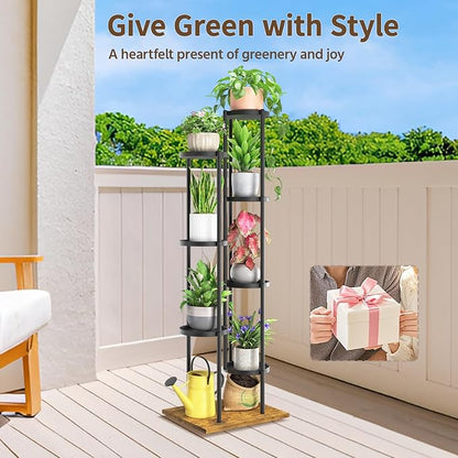 LASZOLA Black 7 Tier Plant Stand Indoor Heavy Duty Metal Planter Flower Holder Rack, Multi Modern Narrow Organizer, Floor Vertical Tower, Spiral Sturdy Decorate for House Bathroom Office Living Room