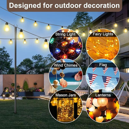 4 Pack String Light Poles for Outdoor,Metal Light Hanging Pole Outside with Fork,Light Stand for Patio, Pergola, Garden, Backyard, Yard, Camping Party (4 Pack)