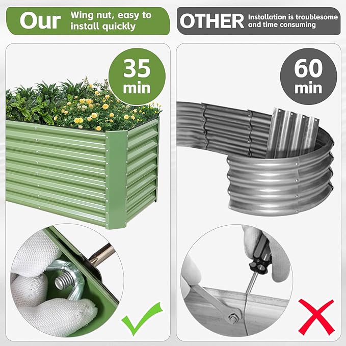 4x2x2ft Raised Garden Bed - Galvanized Deep Root Planter Boxes Outdoor with Wing Nuts and Safety Edges for Gardening Vegetables, Flowers, Herbs, Succulents - Olive Green