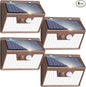 Peasur Brown Solar Lights Outdoor Waterproof, 4Pack 140LED Solar Powered Motion Sensor Lights, 3 Modes Solar Security Wall Lights for Fence Garden Yard Outside Cool White